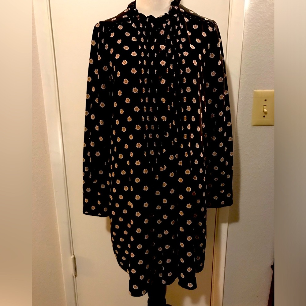 KATE SPADE Ditsy floral midi long sleeve silk dress with delicate pockets